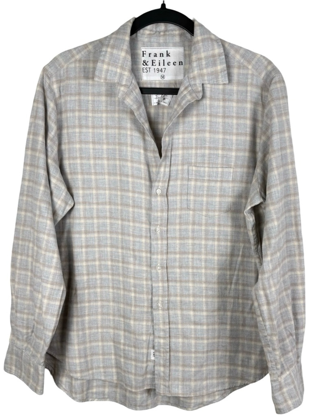 Frank & Eileen Relaxed Button Up Gray & Camel Plaid Italian Flannel Size M - Picture 2 of 9